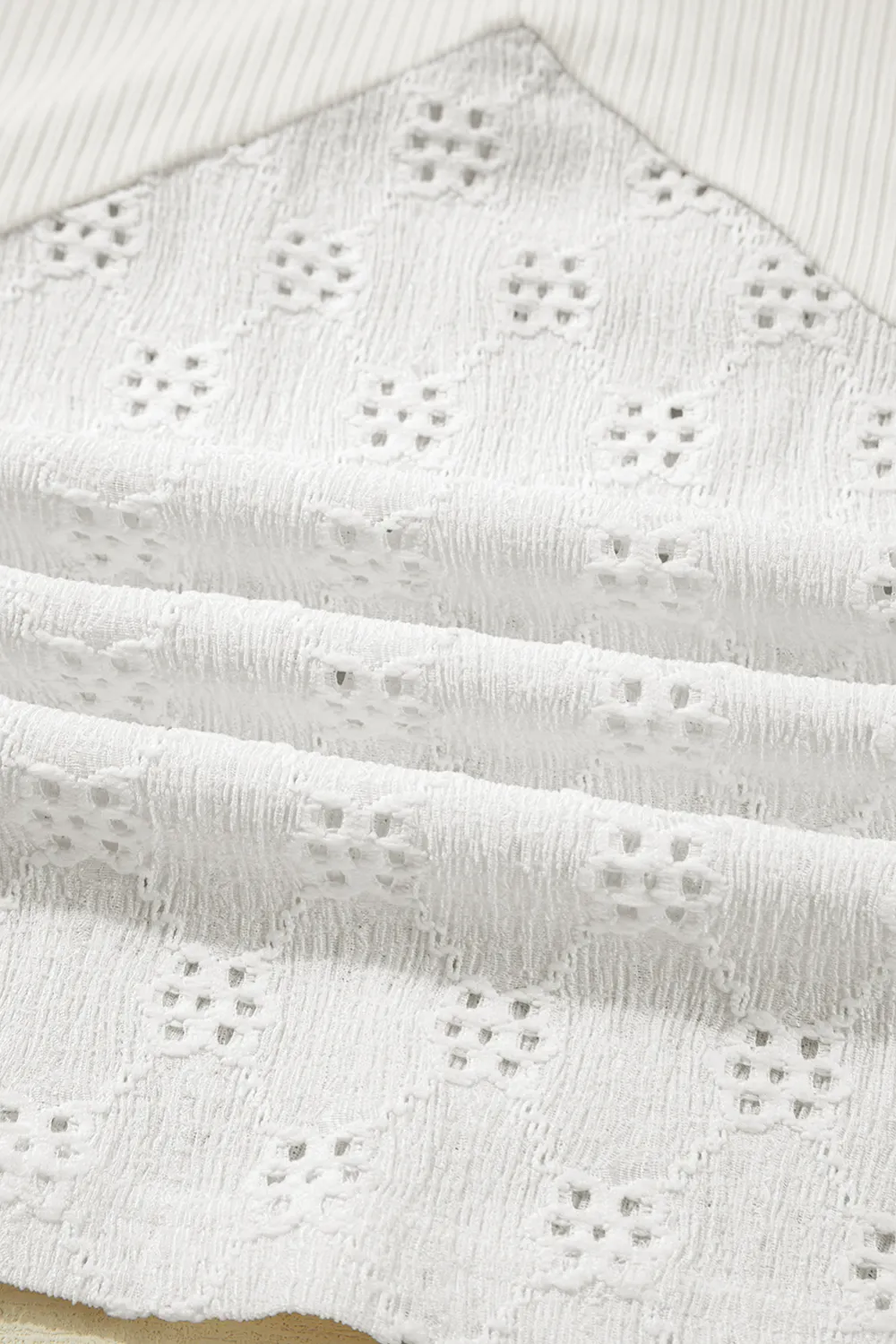 White Twisted Rib Patchwork Embroidered Top