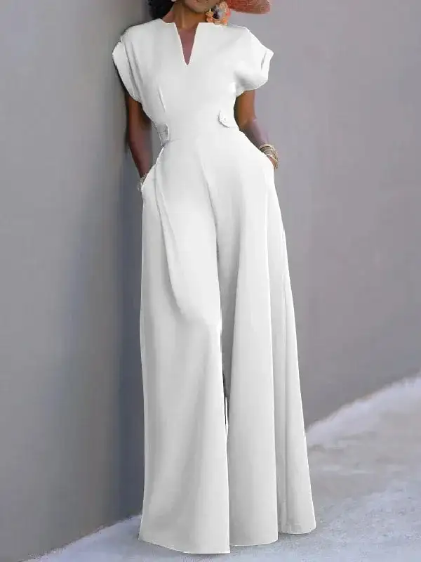 Everyday Comfort Wrap-Front V-Neck Ankle-Tied Jumpsuit