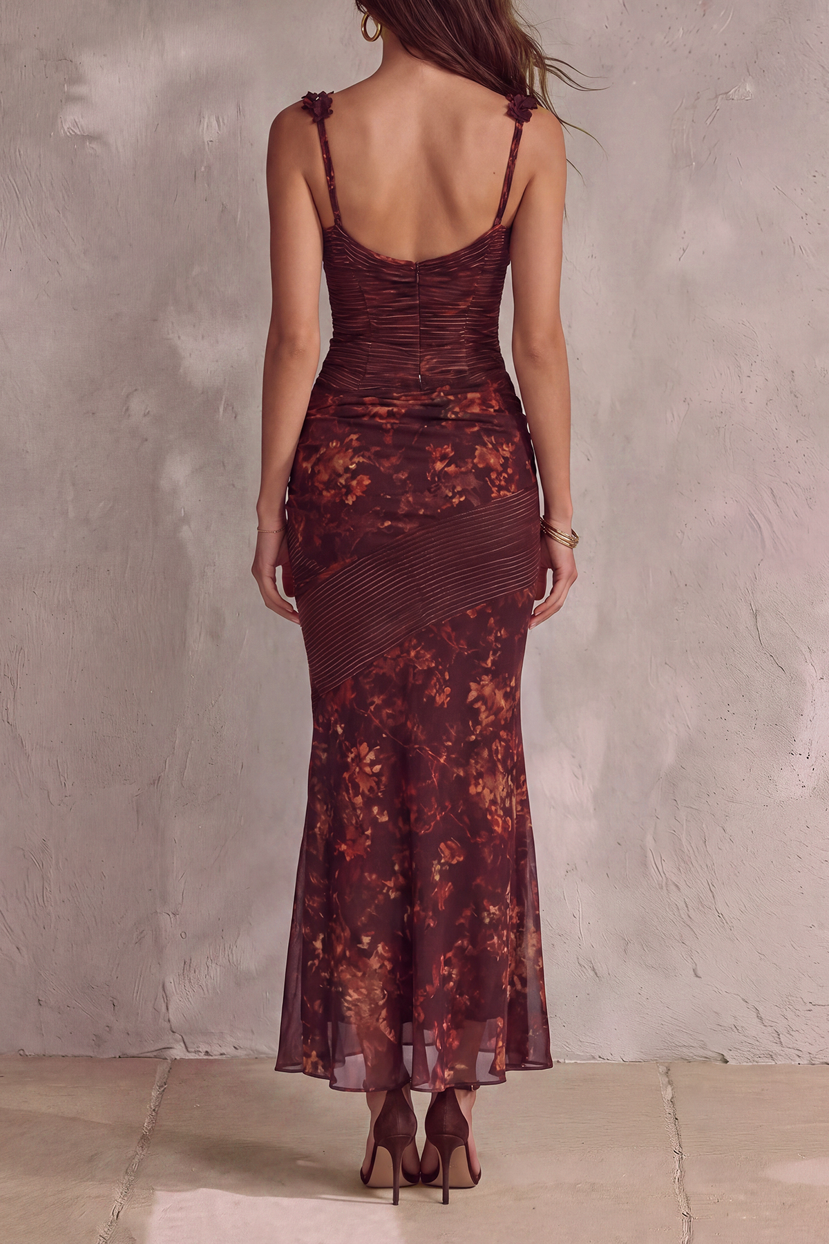 Lace Trim Lace Striped Maxi Dress