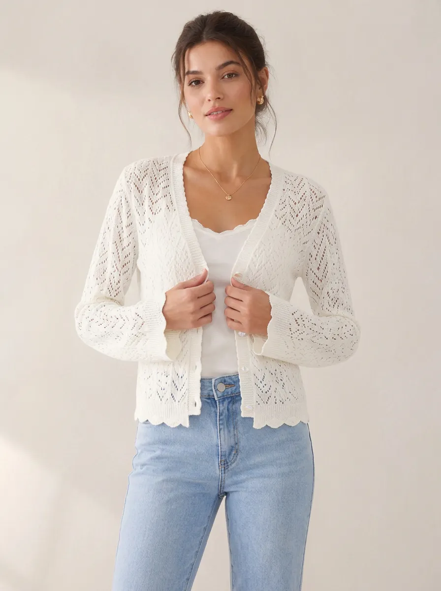 Women's Off- Pointelle Knit Cardigan