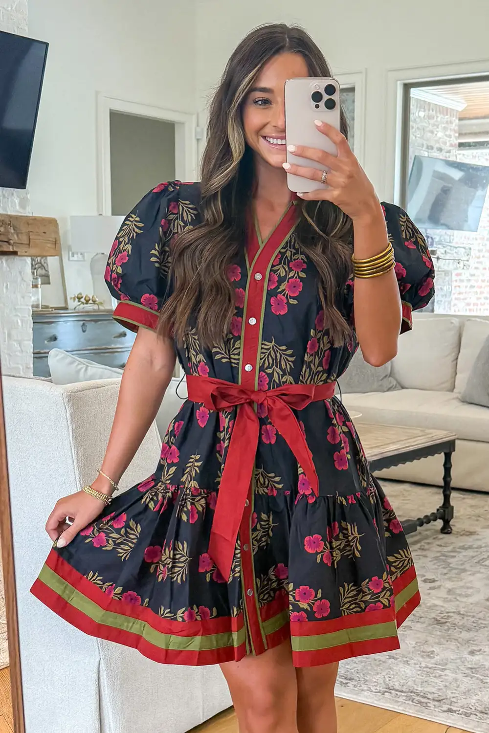 Floral Printed Button Front Mini Dress