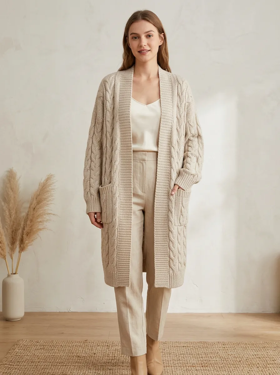 Women's Cable-Knit Open Front Cardigan Open-Front