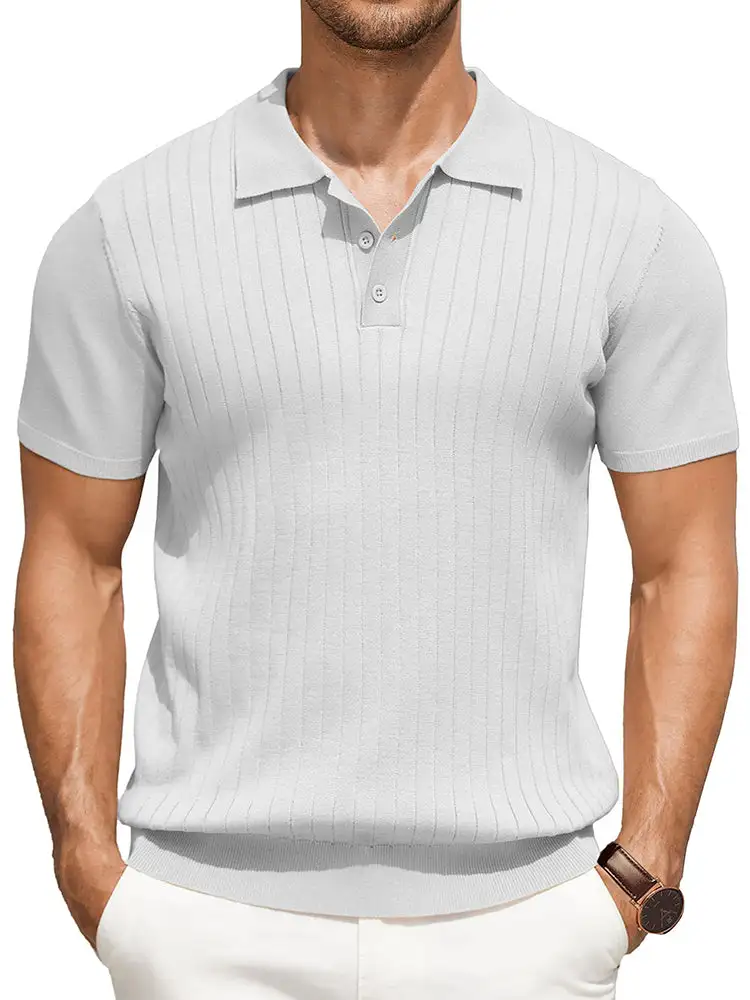 Casual Ribbed Knitted Polo Shirt
