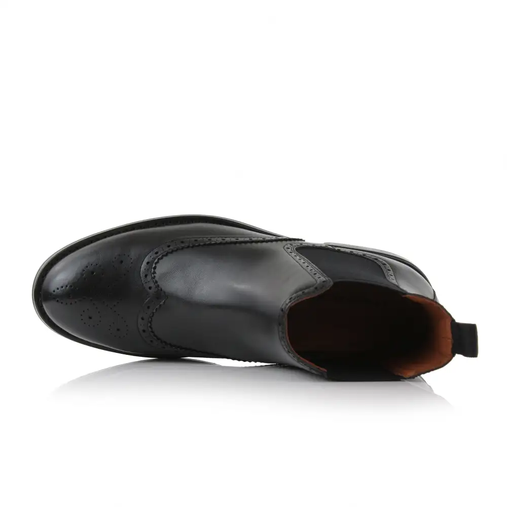 Faux-Leather Wingtip Brogue Chelsea Boots