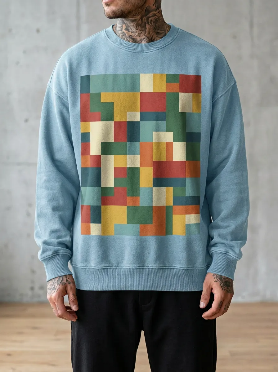 Men's Geometric Pixel Art Pattern Printed Sweatshirt