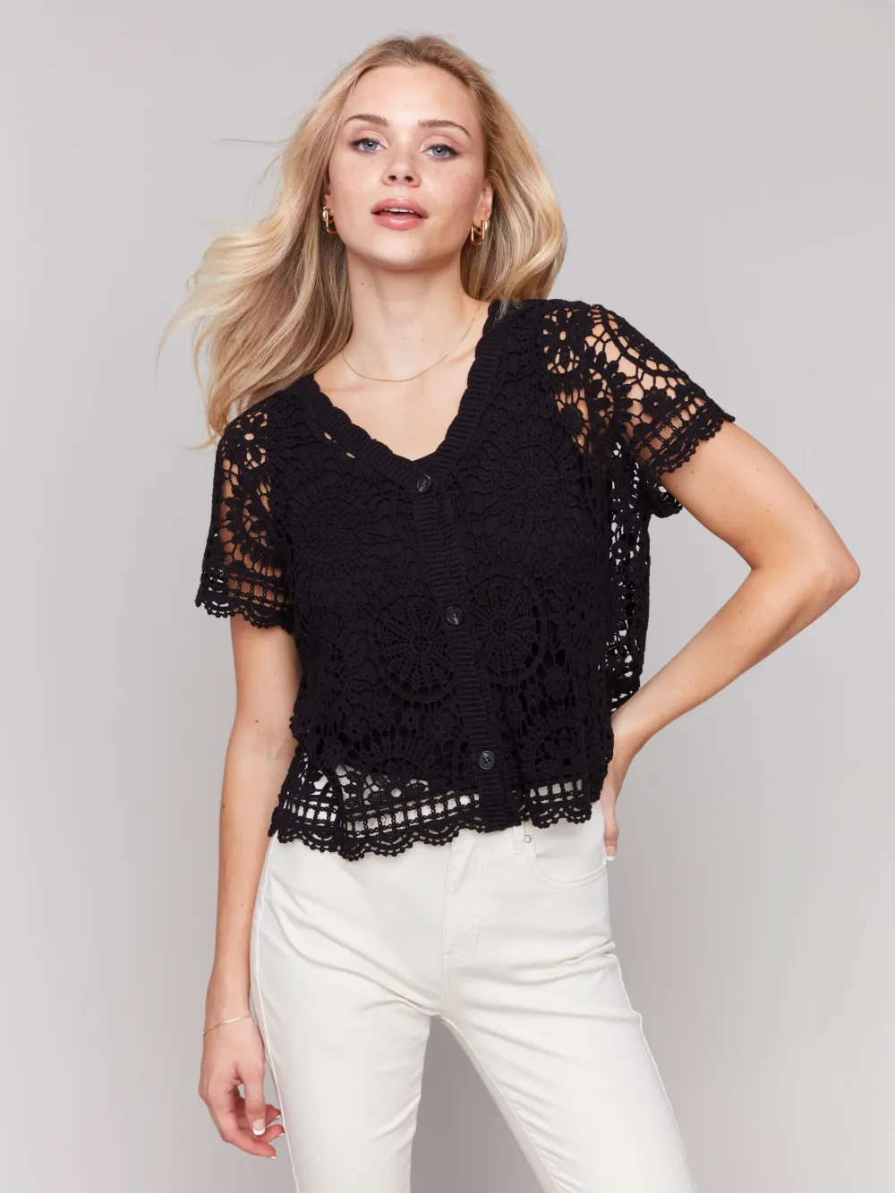 Pure Cotton Breathable Creative Hollow Ladies Short Sleeves