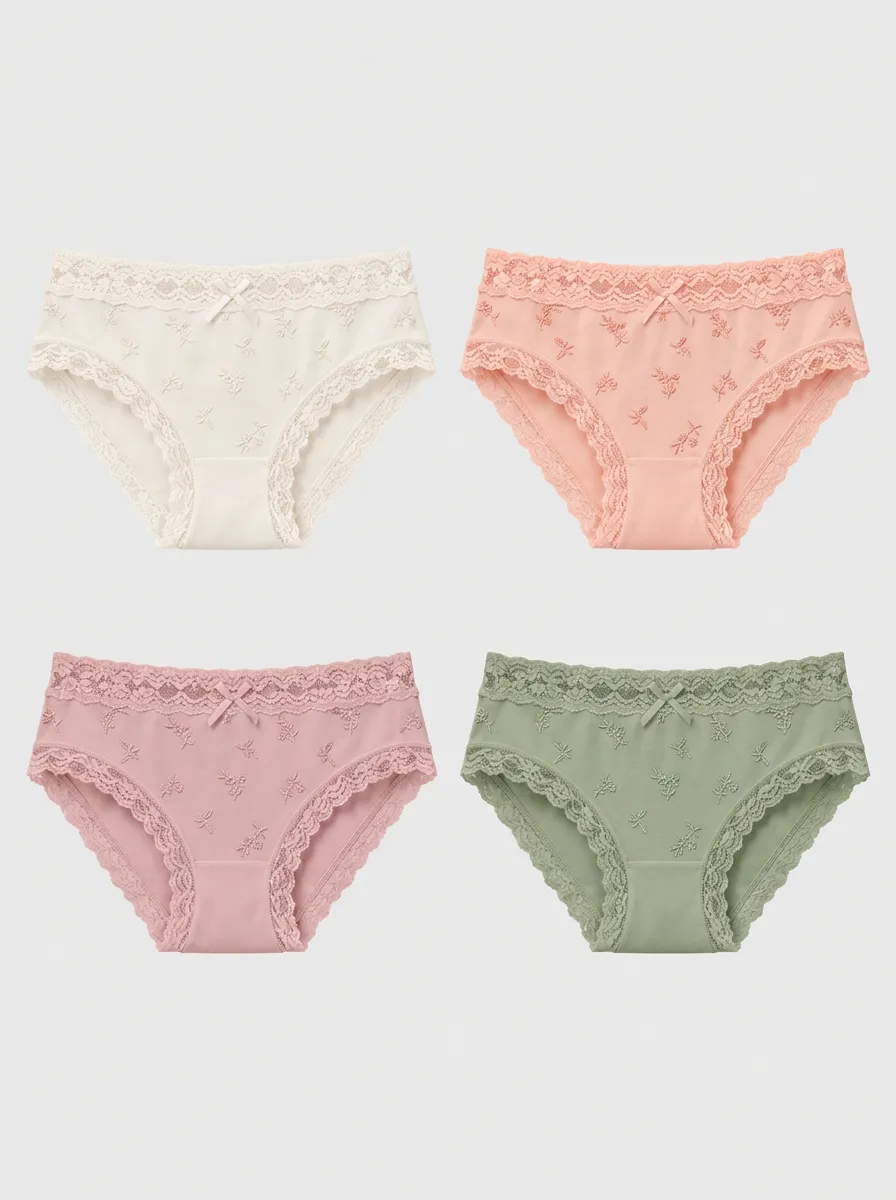 Women's Multicolor Floral Lace Trim Briefs 4-Pack