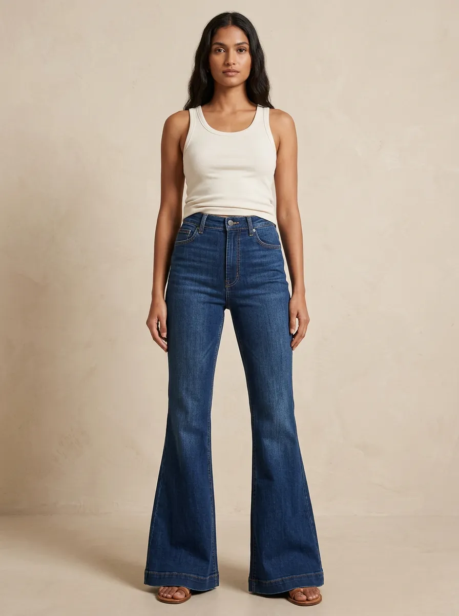Tailored Look Contrast Stitch High Rise Flare Jeans
