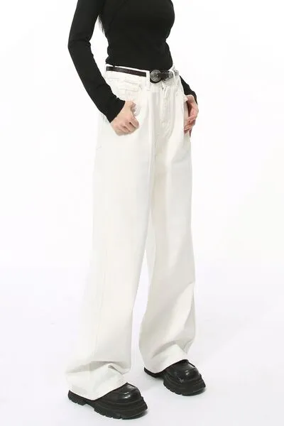 Pocket Round Neck Denim Jeans