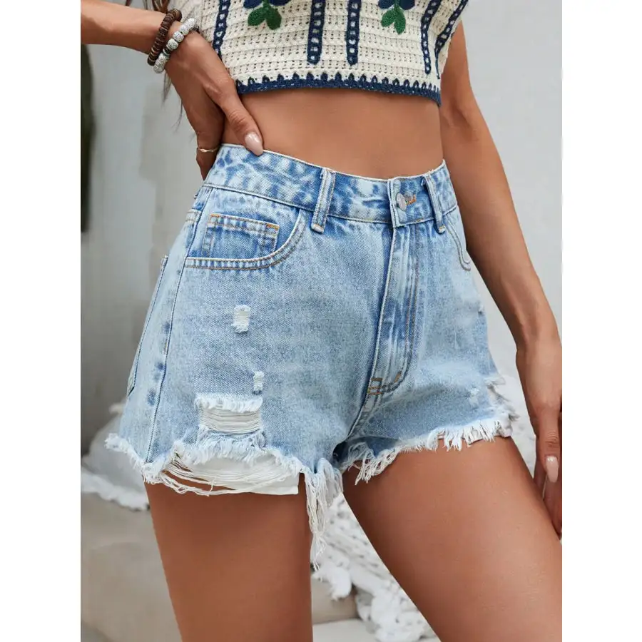 Soft Raw Hem Denim Shorts