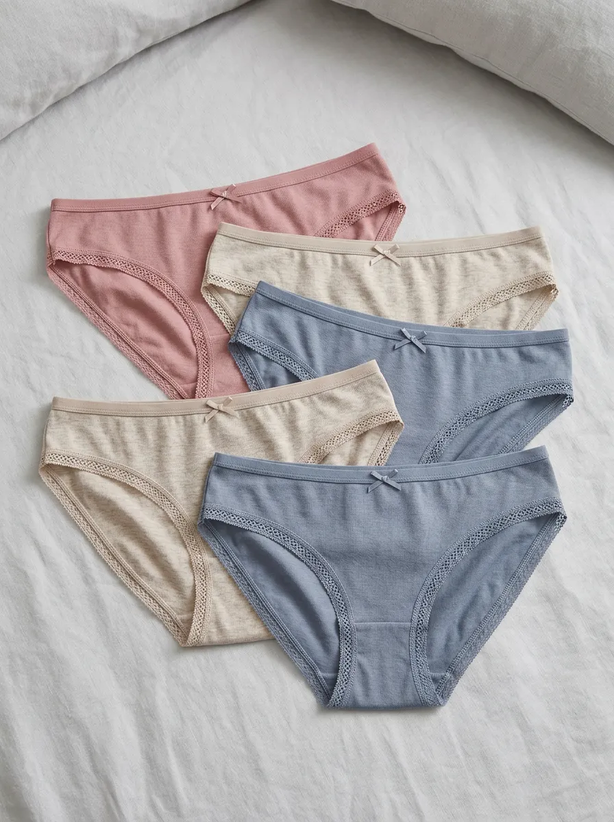 Women's Cotton Lace Trim Bowknot Printed Panties Set