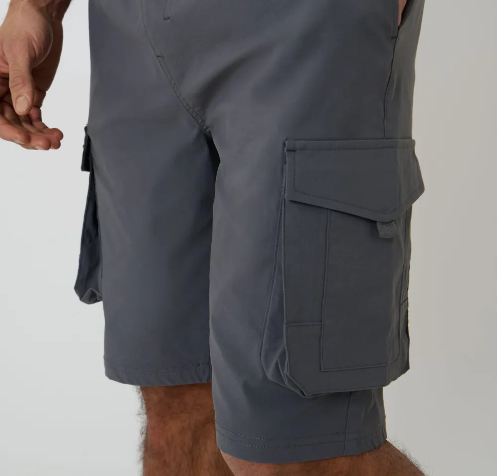Men's Charcoal Gray Elastic-Waist Stretch Cargo Shorts