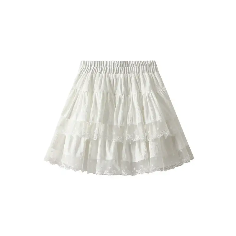 Relaxed High Waist Lace Trimmed Flared Short Skirt