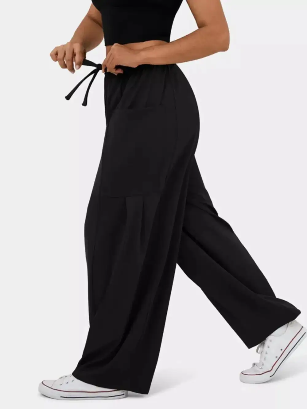 High Waisted Drawstring Wide Leg Pants