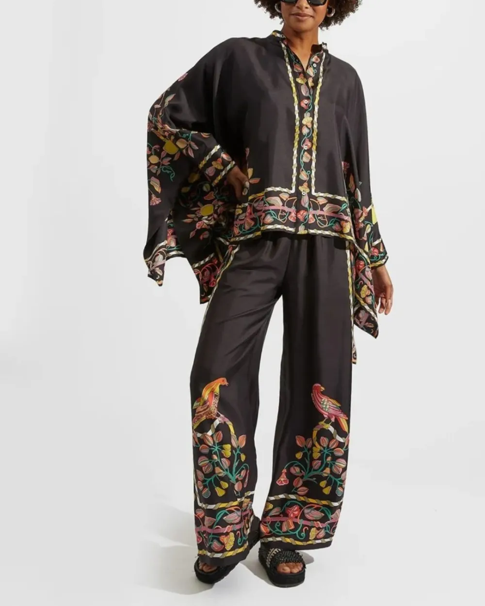 Baroque Print Twill Blouse Coordinated Set
