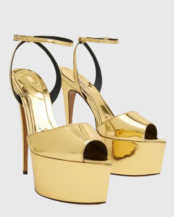 Peep Toe Platform Sandals in Gold