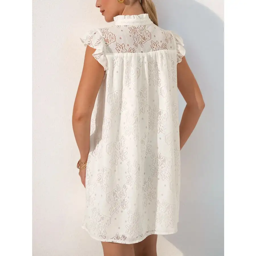 Lace Notched Cap Sleeve Mini Dress