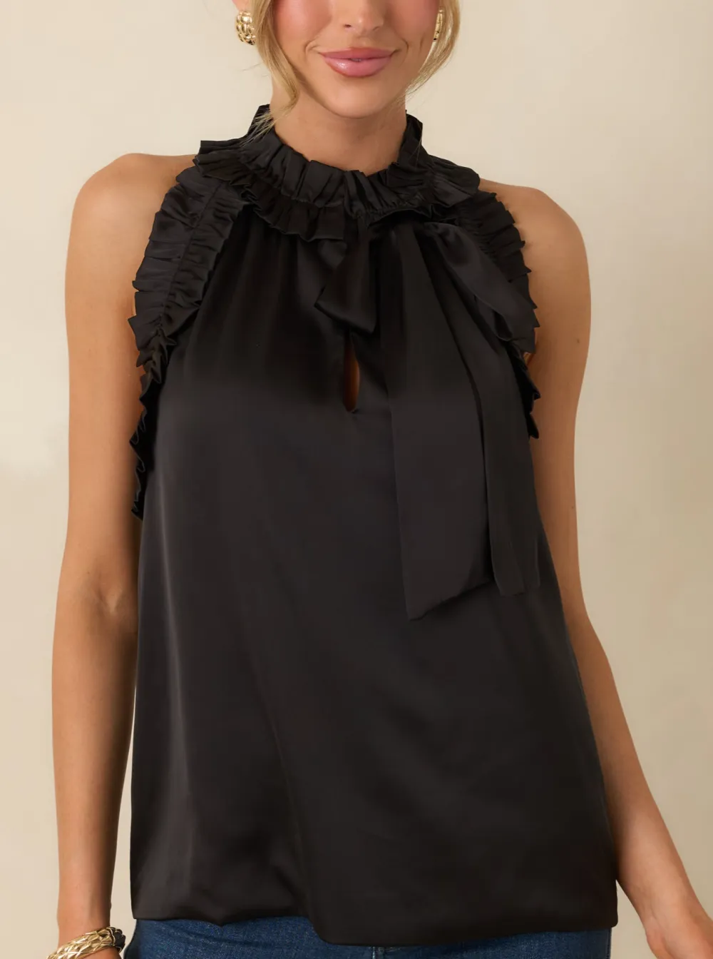 Sleeveless Bow-Detail Denim Top