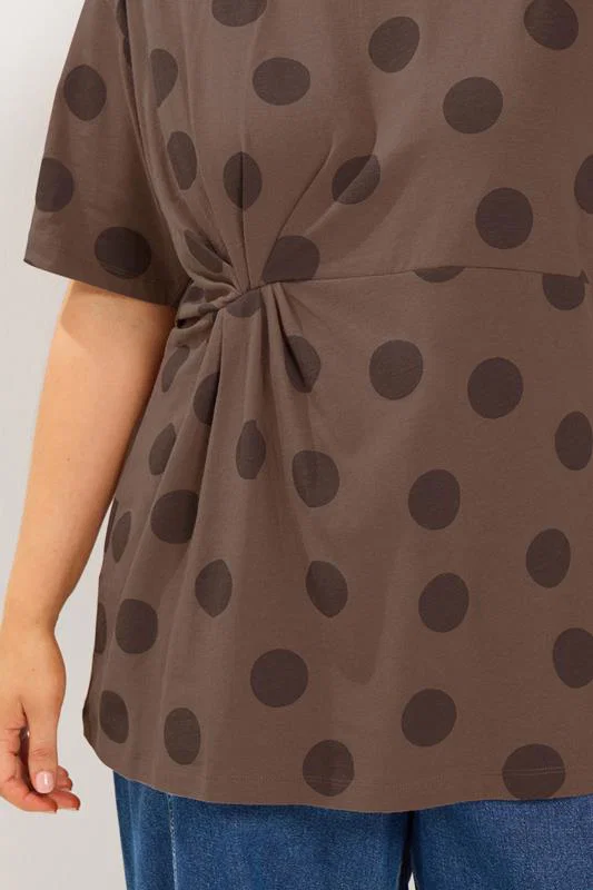 Brown Polka Dot Twist Front T-Shirt detail 3