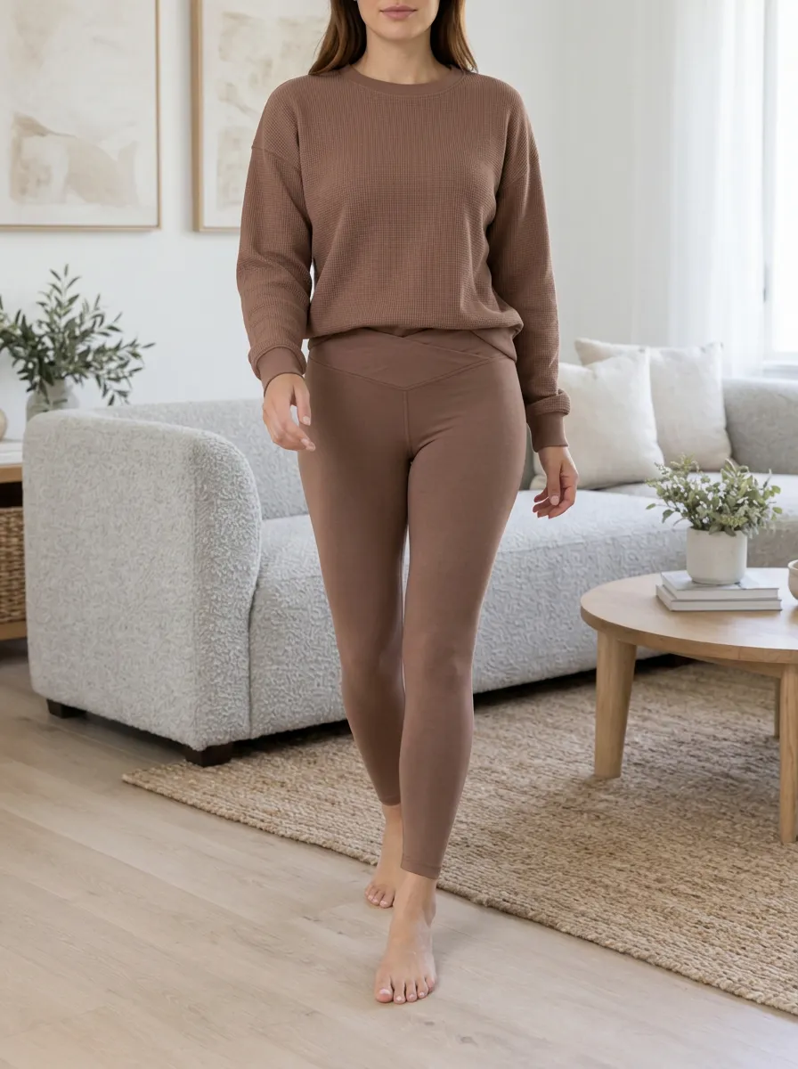 Women's Crossover Waist Crewneck Sweatshirt Leggings Set
