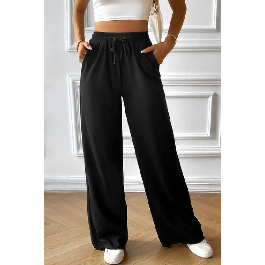 Drawstring Wide Leg Pants with Pocketed