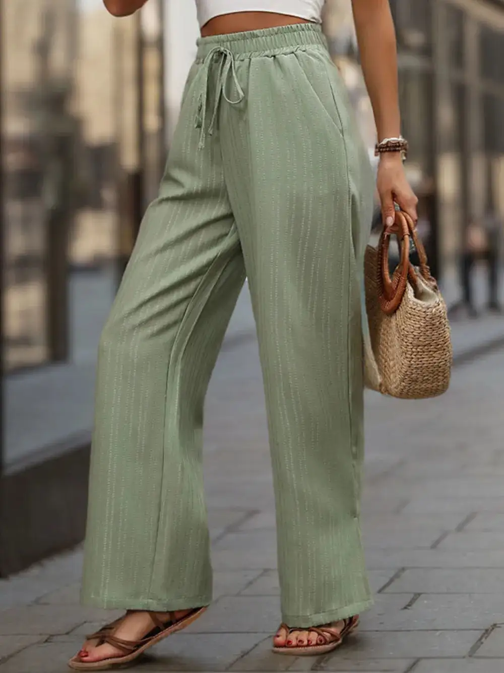 Wide Leg High Waist Tie Waist Versatile Pants