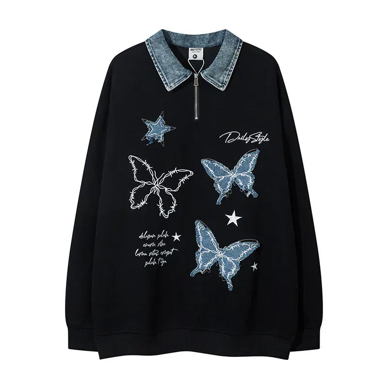 Vintage Half-Zip Butterfly Top