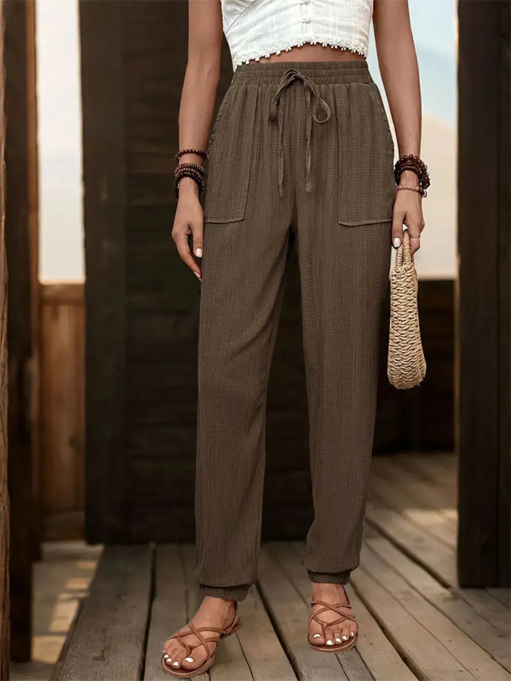 Easy High Waist Pocket Detail Pants