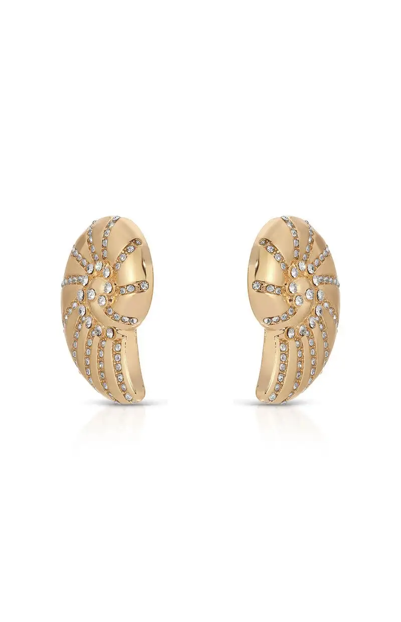 Ettika Crystal Studded Nautilus Shell Earrings