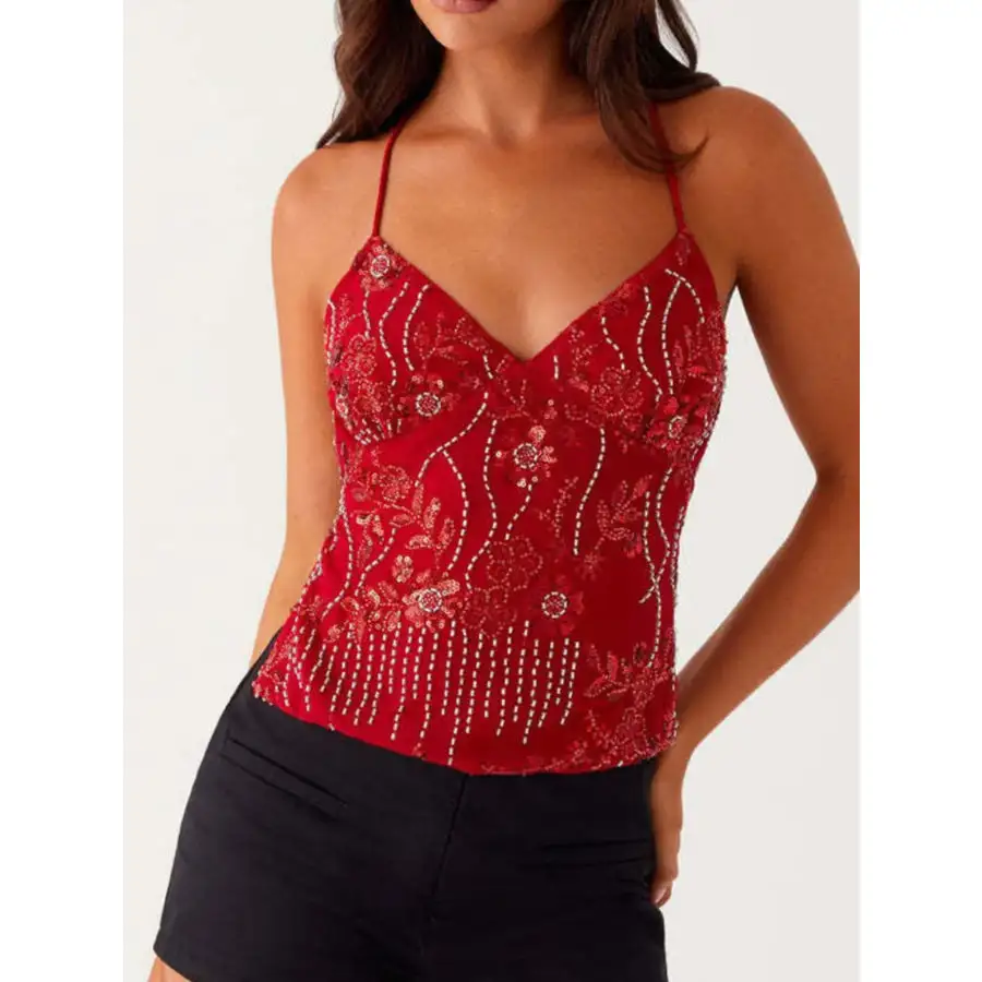 Crisscross Back V Neck Camisole Top