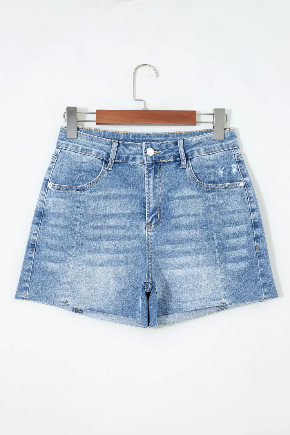 High-Waist Raw-Hem Frayed Denim Shorts