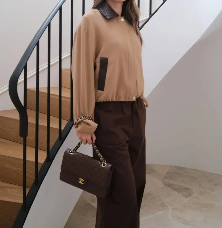 Tan Braided-Collar Jacket