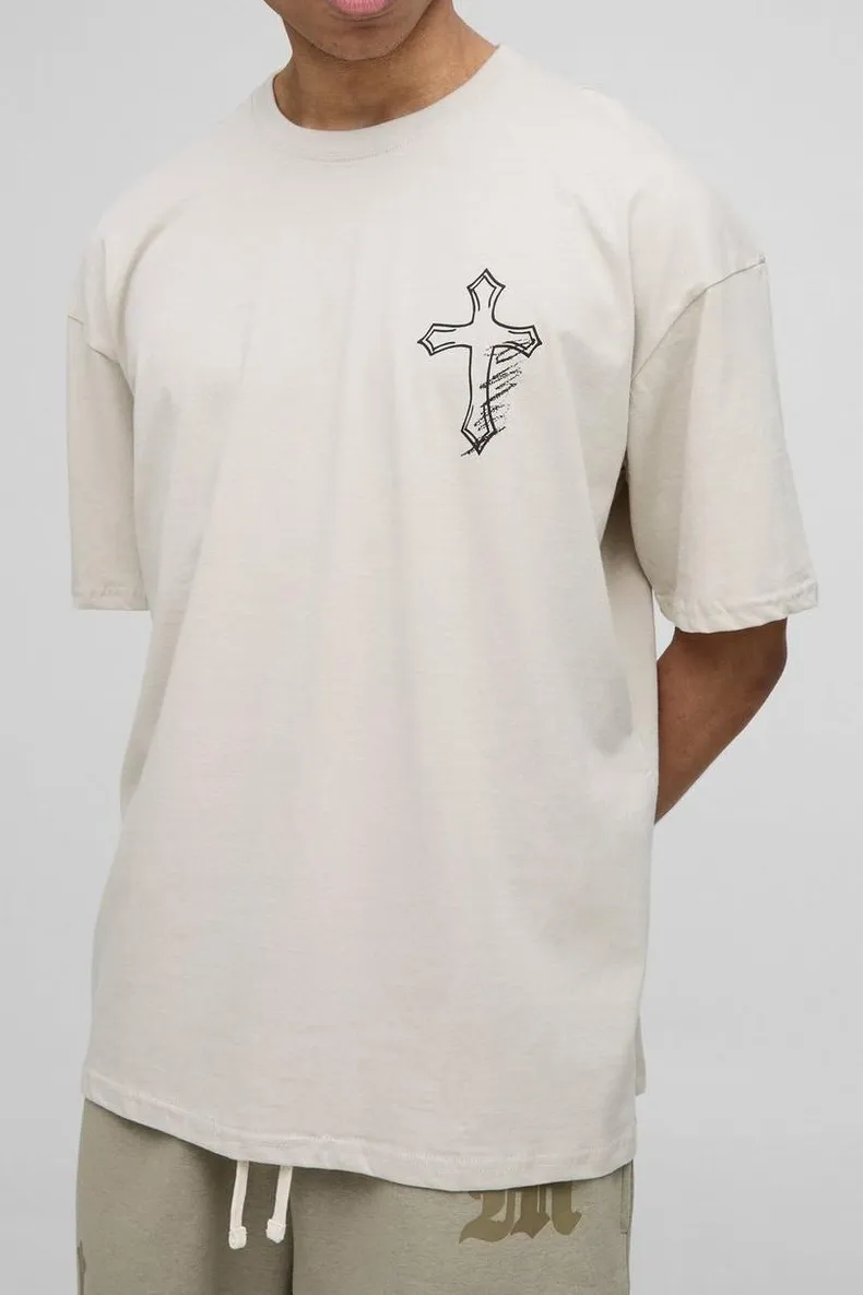 Oversized Cross Renaissance Graphic Cotton Crew Neck T-Shirt