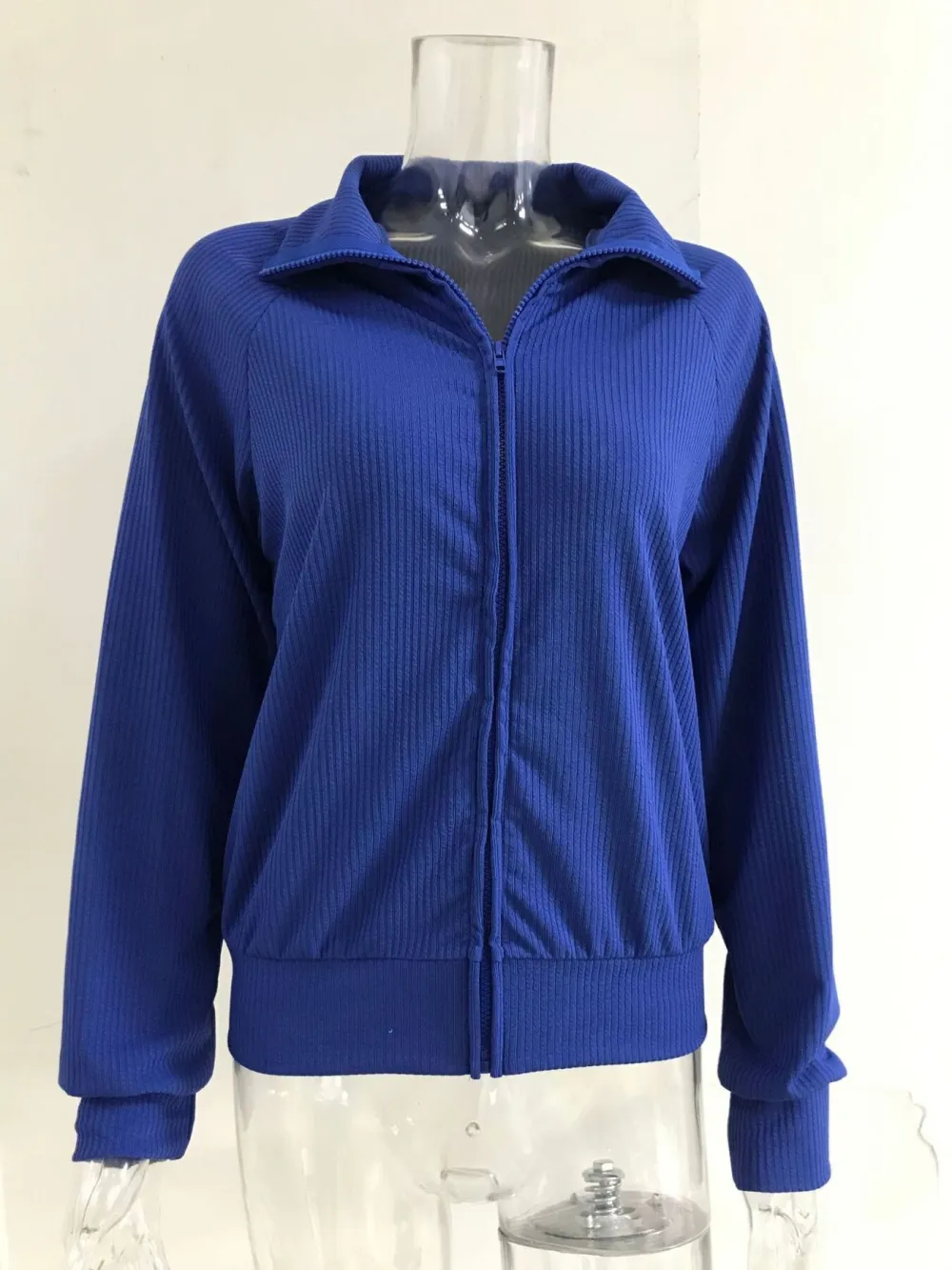 Full Size Ribbed Knit Zip-Up Outerwear Plus Size