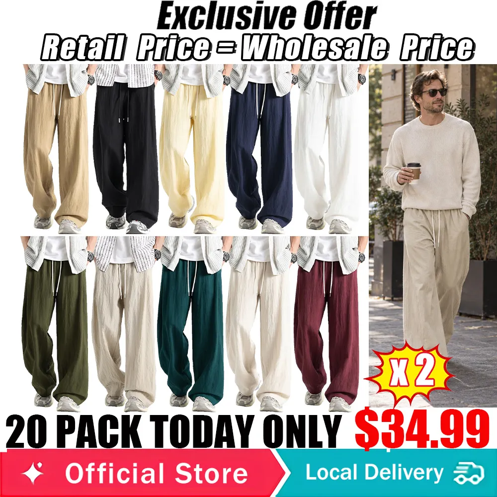 Men's Lightweight Tencel-Linen Summer Casual Trousers – Wide-Leg Straight-Cut Loose-Fit 