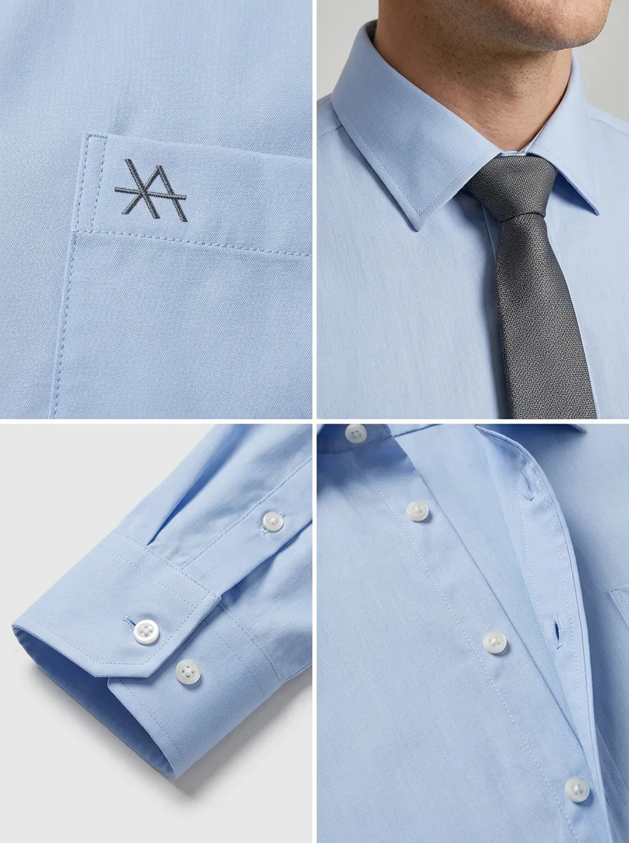 Men's Business Casual Non-Iron Cotton Light Blue Formal Shirt