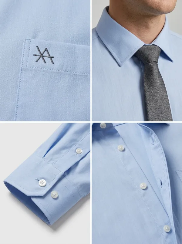 Men's Business Casual Non-Iron Cotton Light Blue Formal Shirt