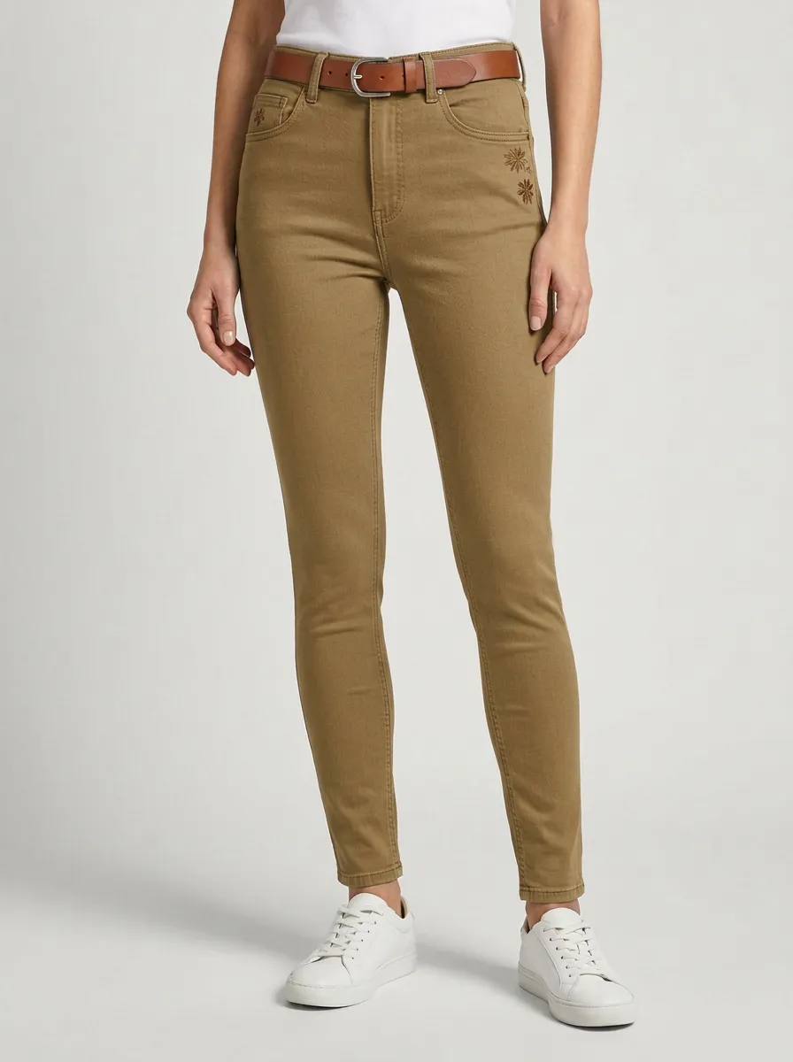 Women's Ridge Floral Embroidery High-Rise Printed Slim Jeans