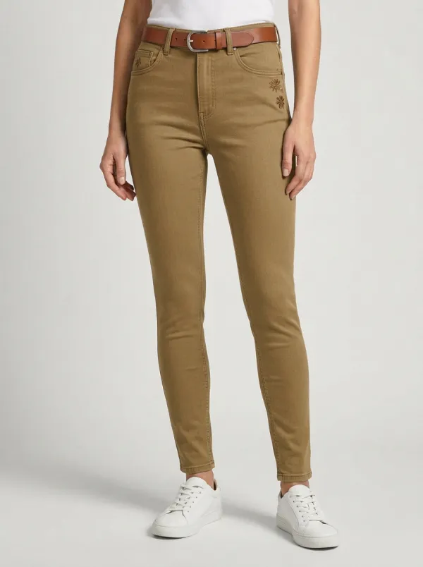 Women's Ridge Floral Embroidery High-Rise Printed Slim Jeans