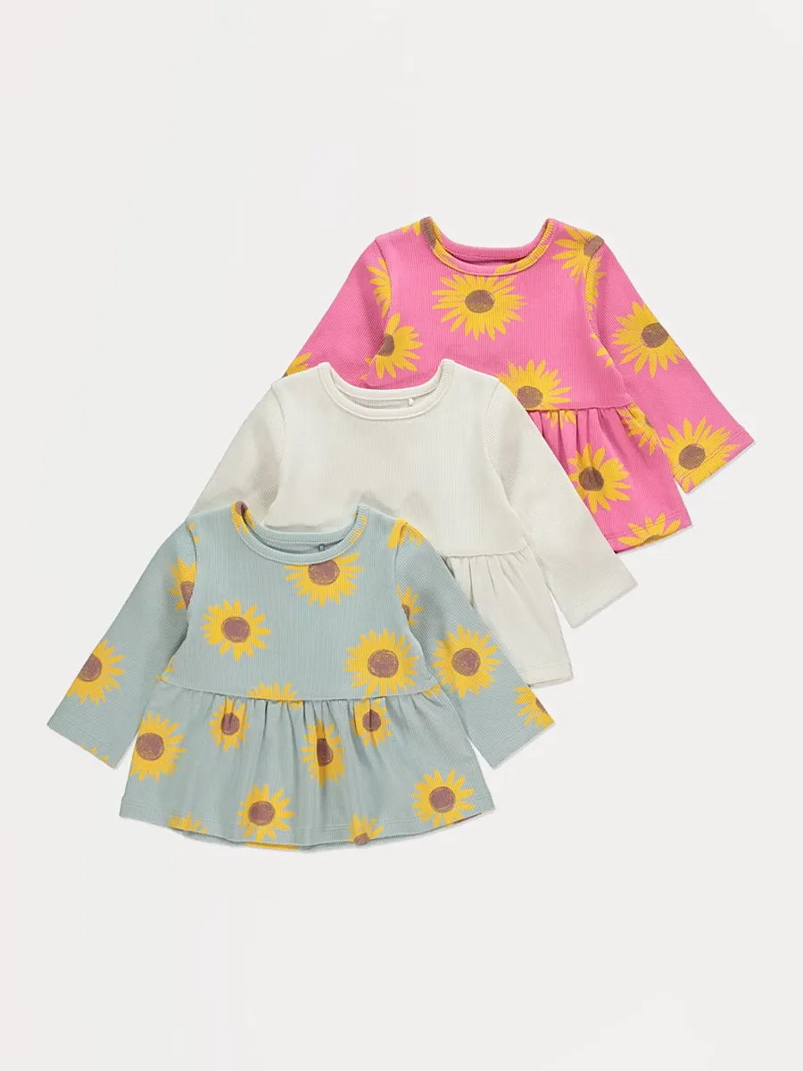 Bright Sunflower Peplum Long Sleeve Tops 3 Pack