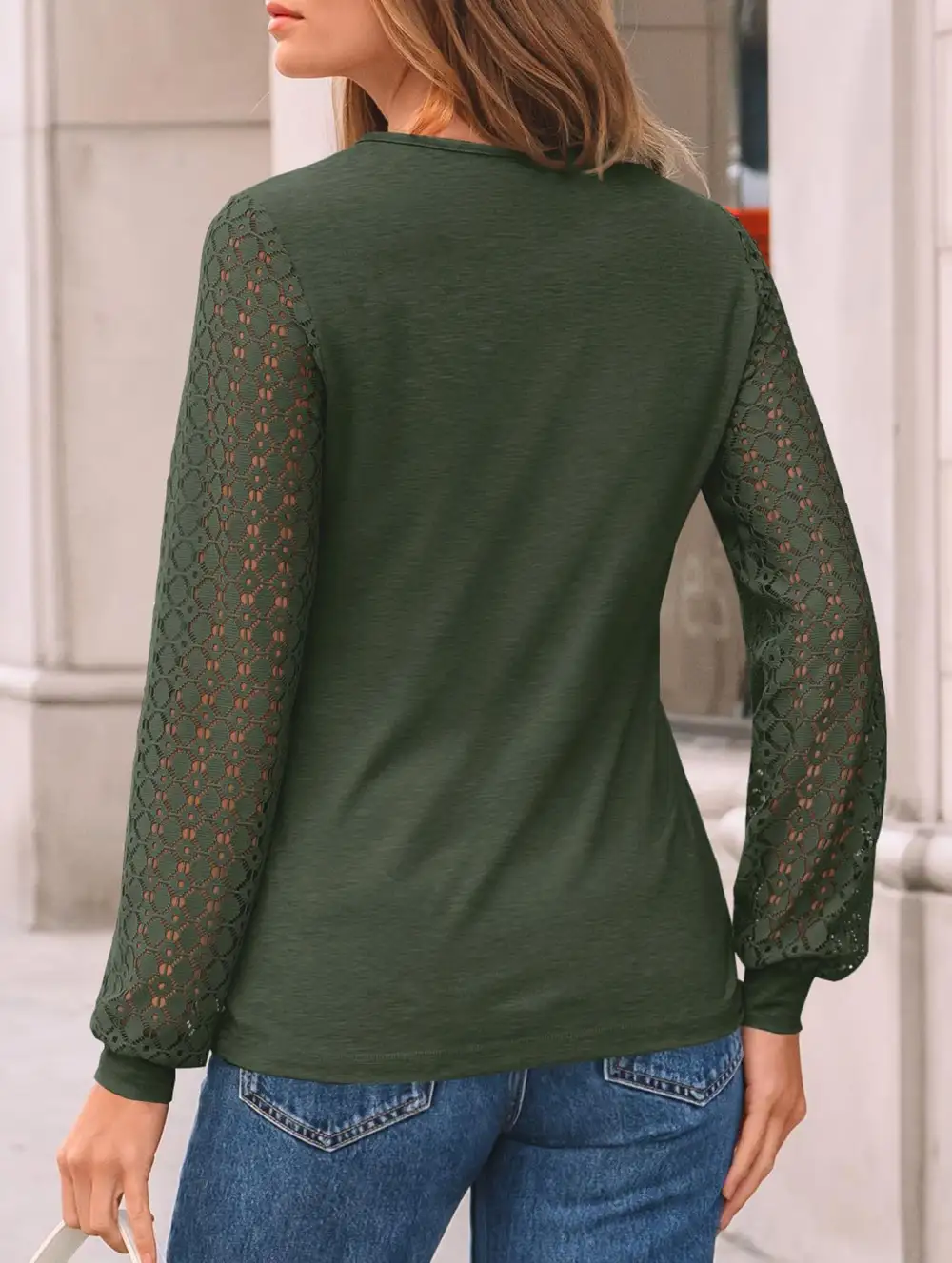 Crew Neck Openwork Patch Top