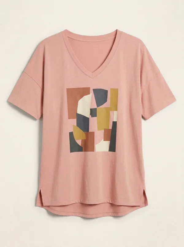 Women's Abstract Geometric Art Printed V-Neck T-Shirt