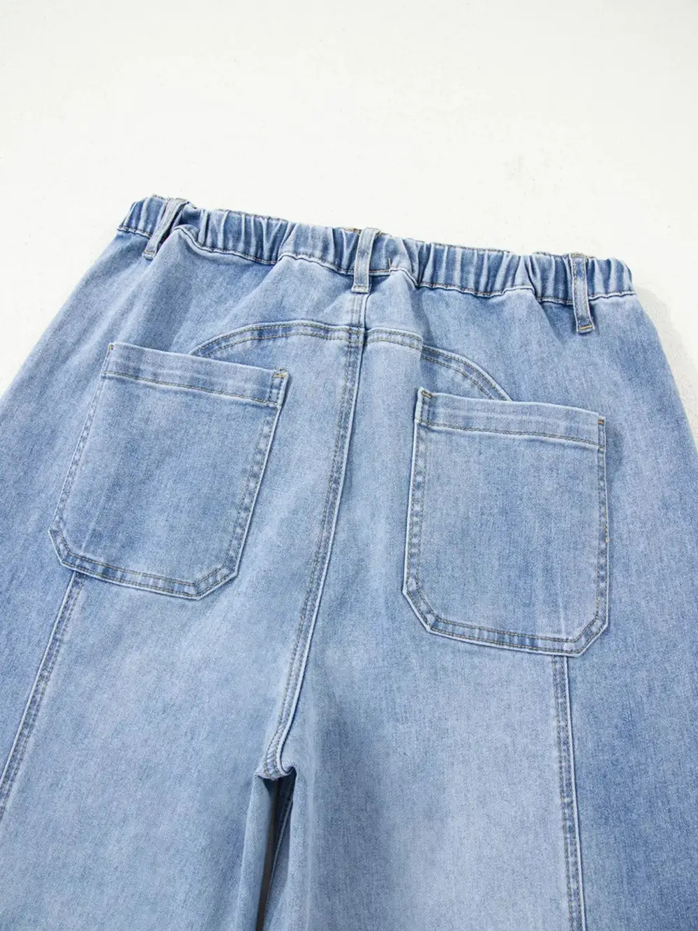 Wide Leg Raw Hem Drawstring Denim Jeans
