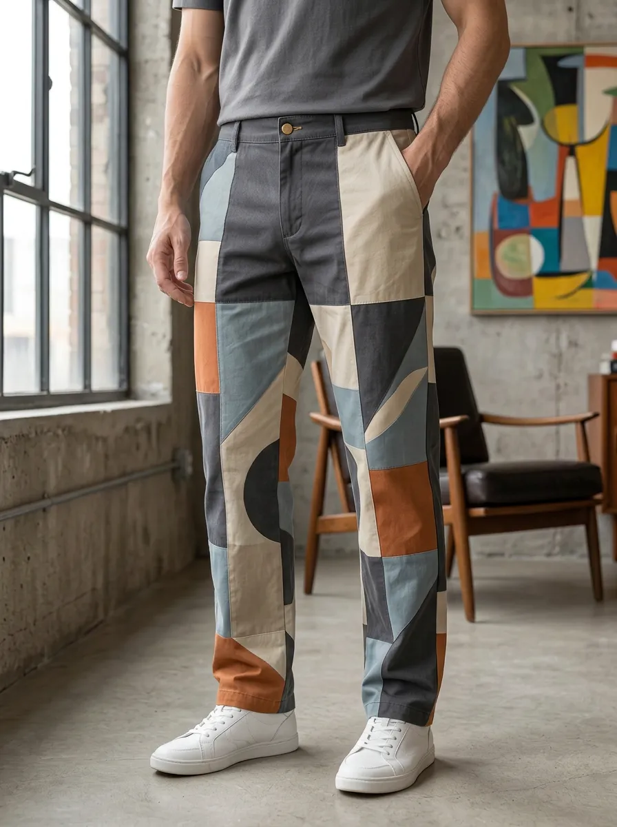 Men's Abstract Art Geometric Patchwork Printed Pants