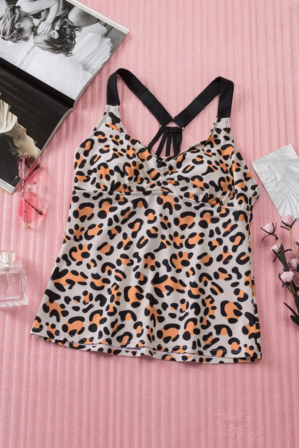 Swimwear Geometric Leopard Abstract Backless Sheath Active Bikinis Tops
