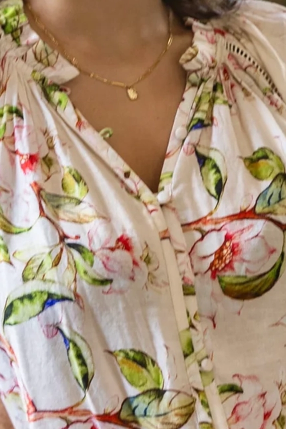 Rose Garden Print Lace Insert Blouse