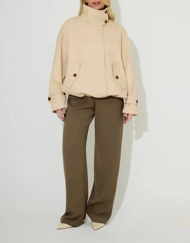 Cream Oversized Funnel-Neck Jacket
