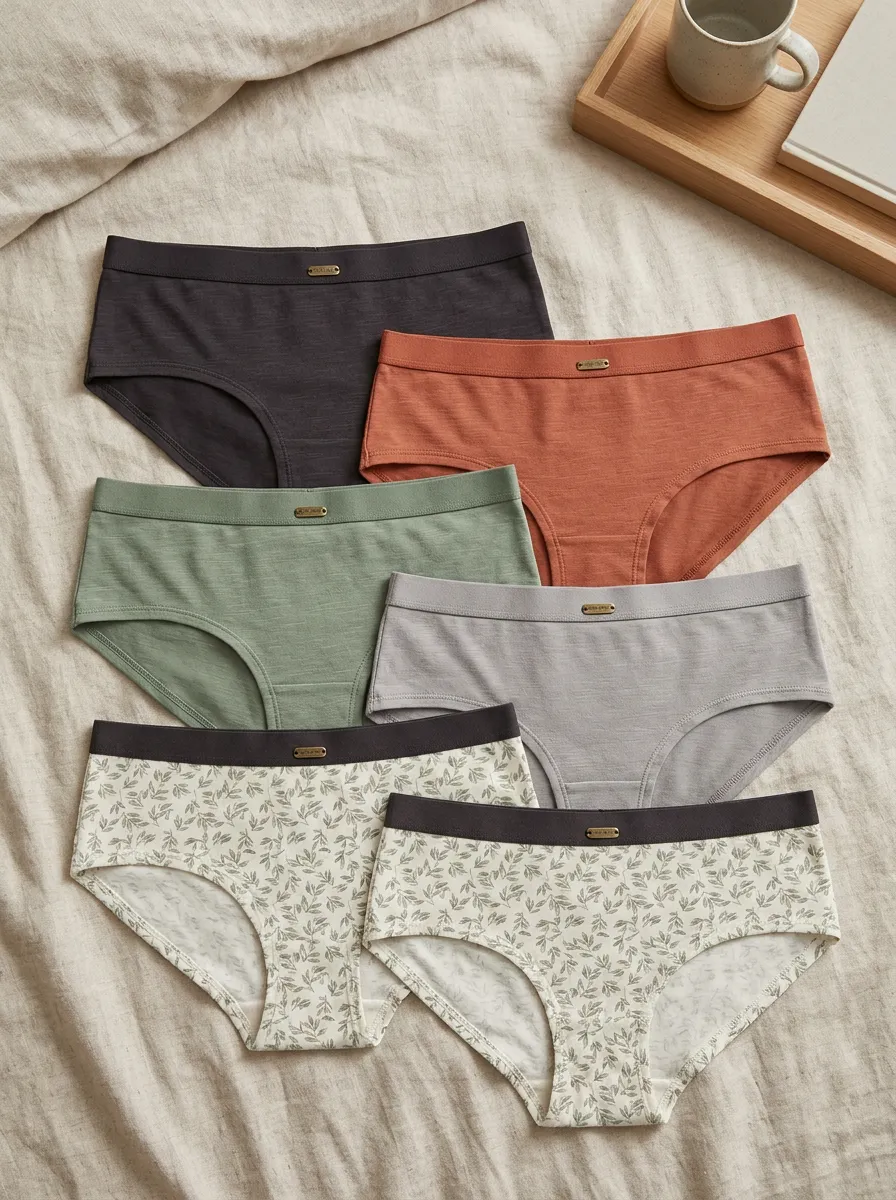 Women's Earth Tone Leaf Pattern Printed Panties Set