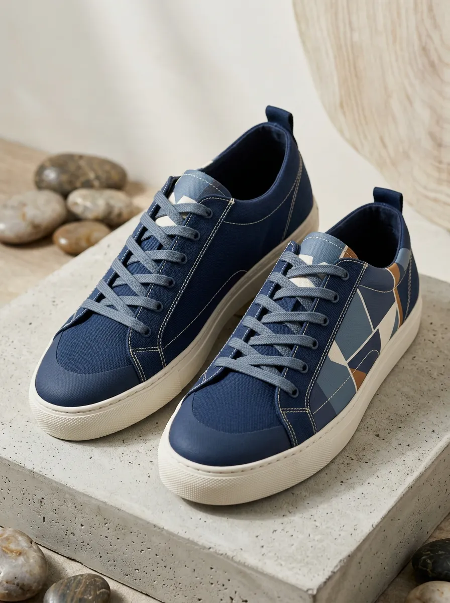 Paneled Geometric Canvas Sneakers