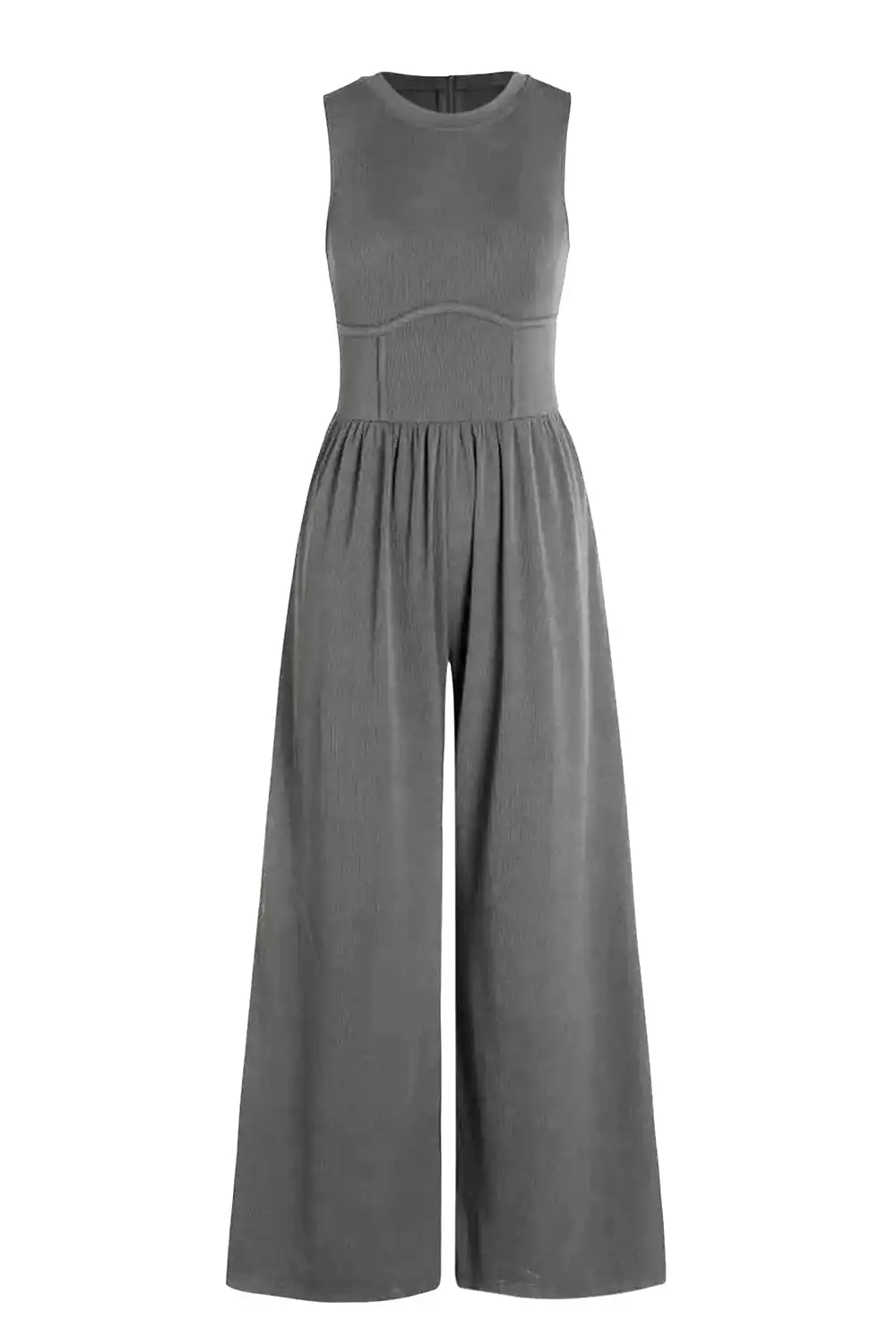 Round Neck Sleeveless Jumpsuit With Pockets